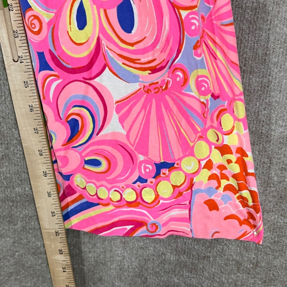 Lilly Pulitzer Reef Retreat Casual Flare Pants L Pink Blue Shell Print Stretch - Picture 4 of 10